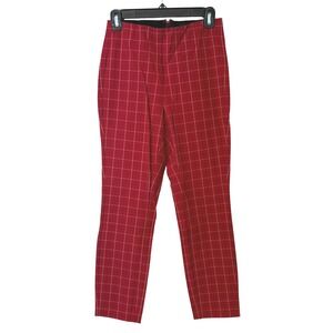 Rag & Bone Simone Red Windowpane Plaid Slim Ponte Pants Size 4 Rear Zip Stretch